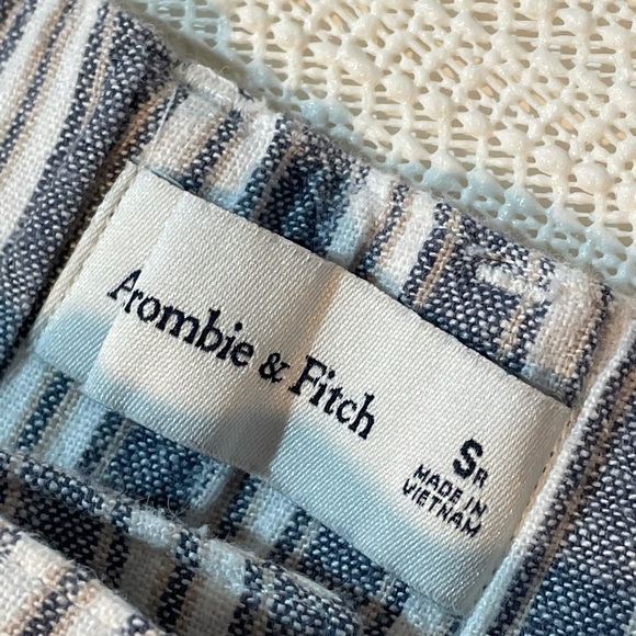Abercrombie & Fitch Ultra High Rise Blue Linen Striped Pants wide leg Small - Picture 5 of 13